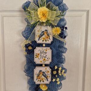 Swag Wreath , " BLESS OUR NEST ", Birdlover Swag for Wall Or Front Door